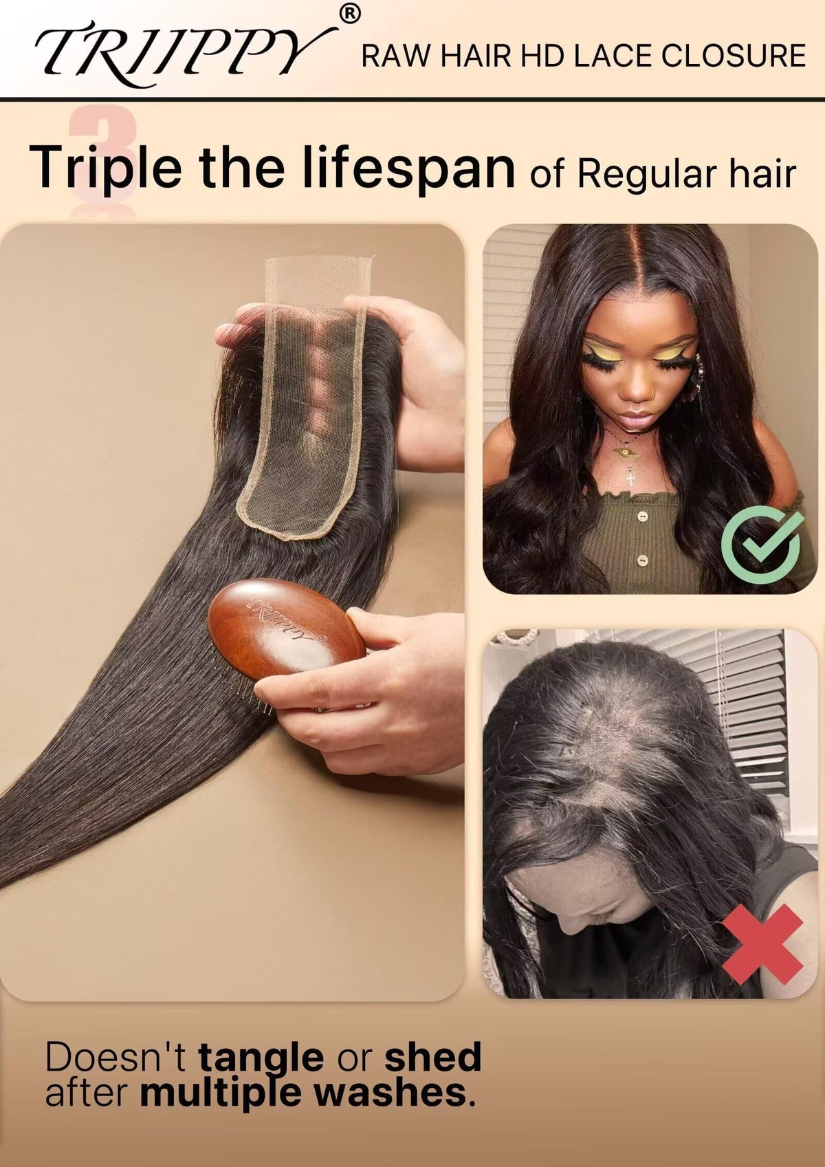 Triippy raw Cambodian hair close-up highlights rich texture and strong knot integrity