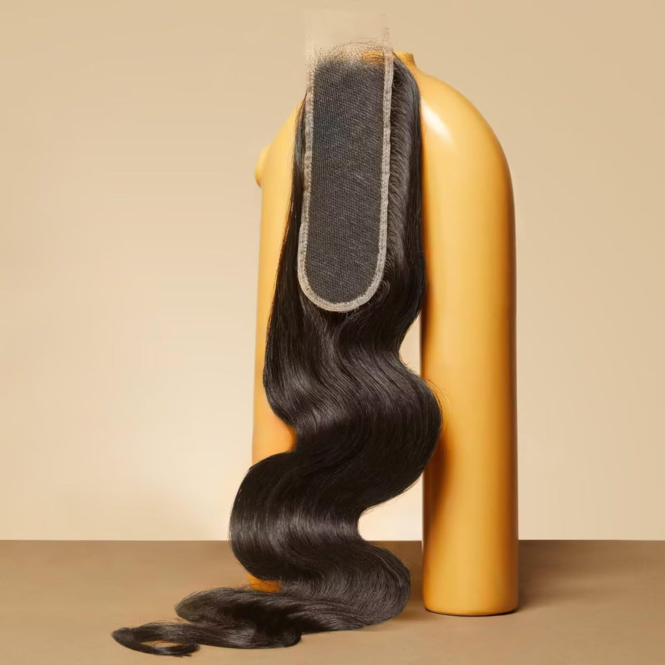 Triippy raw hair 2x6 hd lace closure close-up shows seamless blend with skin tone.