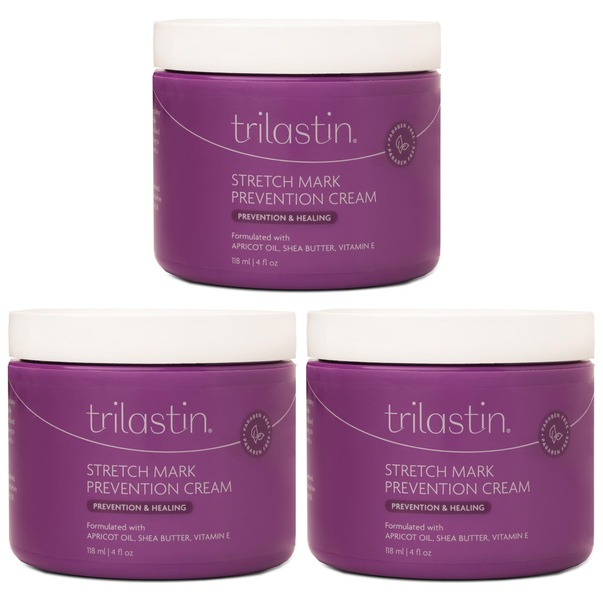 TriLASTIN Stretch Mark Cream pour bottle shows hydration for pregnancy skin