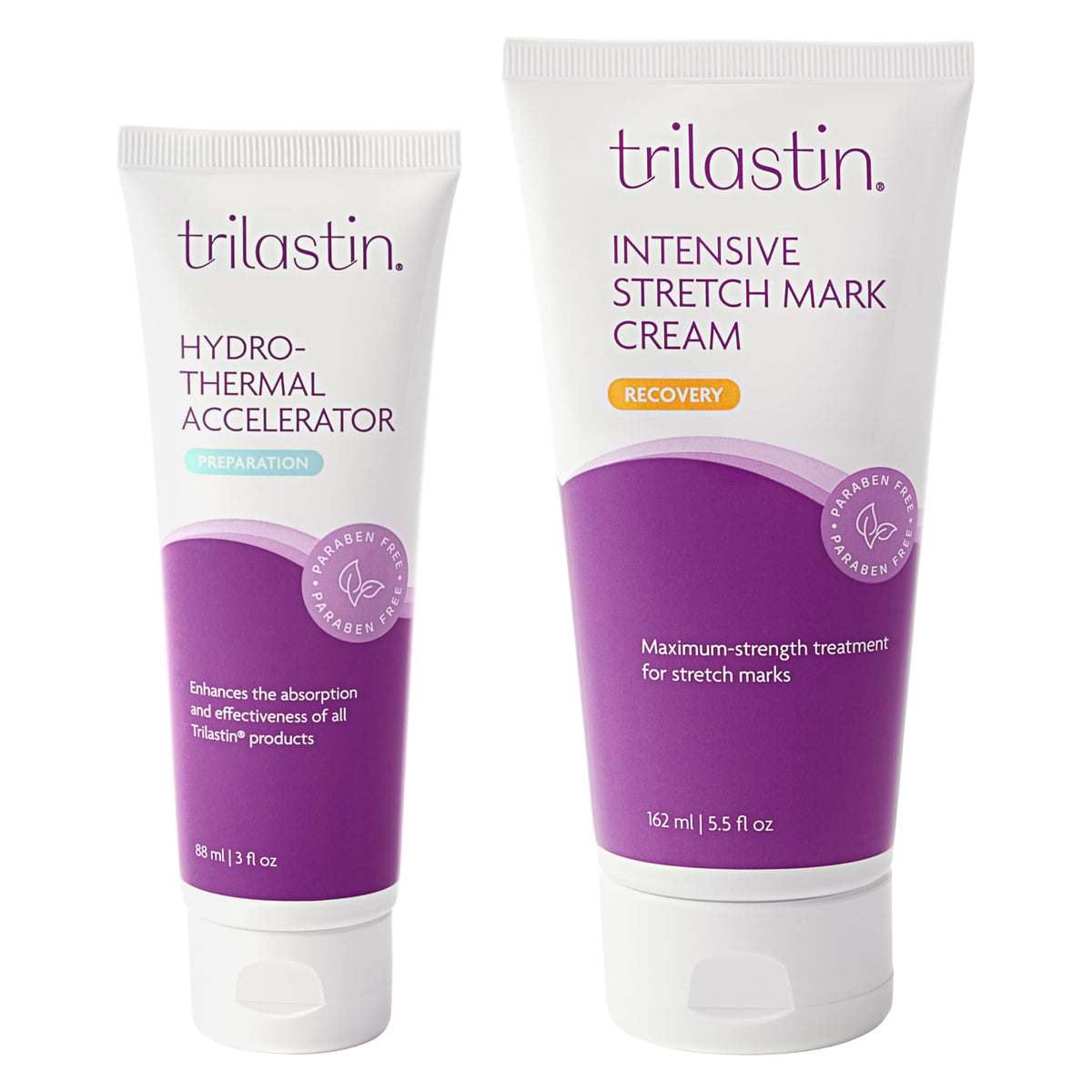 TriLASTIN bundle packaging showing cream and serum for stretch mark care.