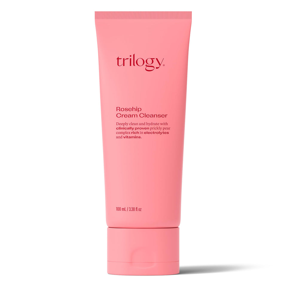 Trilogy Rosehip Cream Cleanser bottle; gentle cleansing and hydration for all skin types.