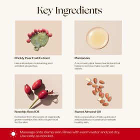 Trilogy Rosehip Cream Cleanser ingredients prickly pear for lasting hydration.