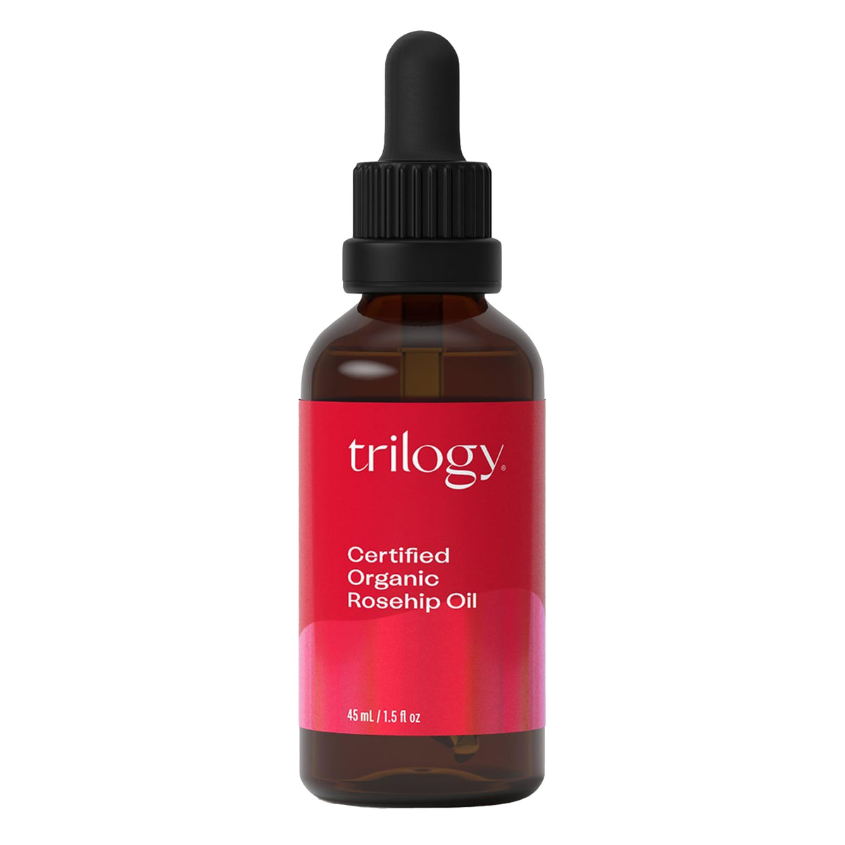 Trilogy Rosehip Oil bottle pour shows pure, fast-absorbing hydration.