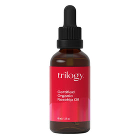 Trilogy Rosehip Oil bottle pour shows pure, fast-absorbing hydration.