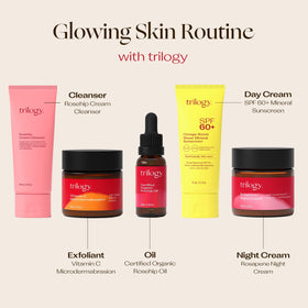 Trilogy SPF60+ Omega-Boost swatch on skin demonstrating dewy finish and absorption.