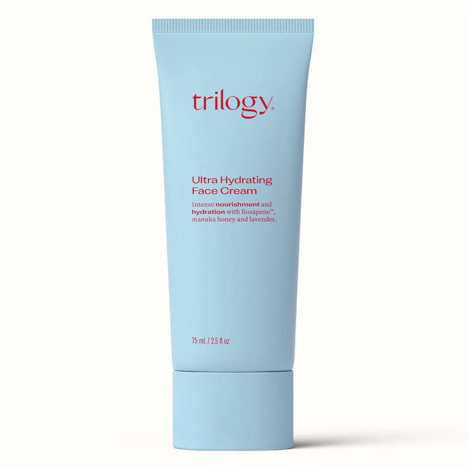 Trilogy Ultra Hydrating Face Cream bottle with rich moisture for dehydrated skin.