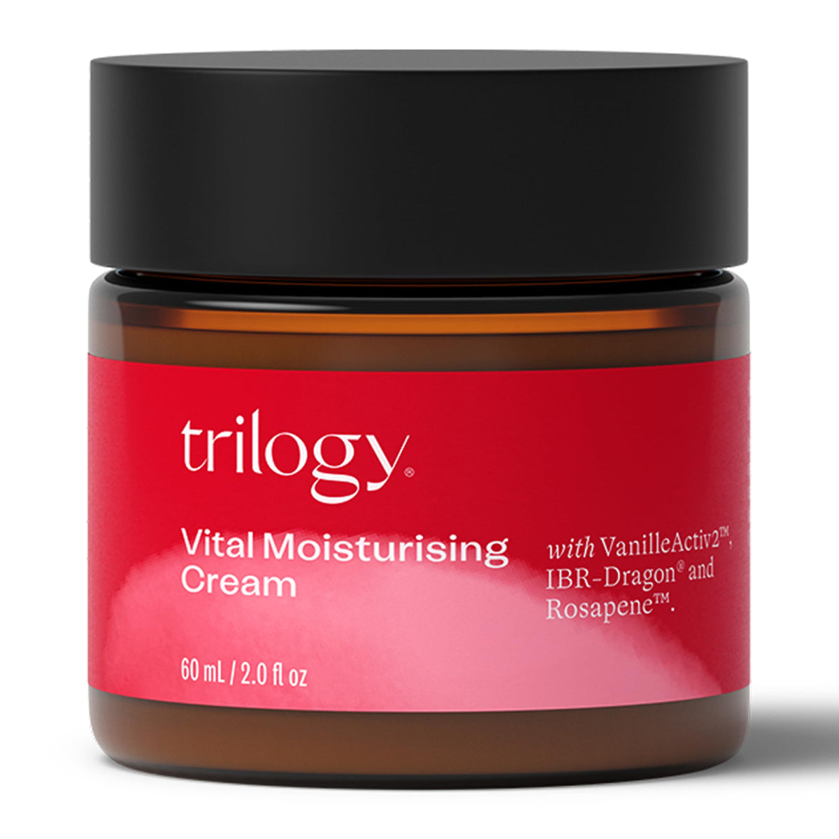 Trilogy Vital Moisturising Cream jar closeup highlighting premium texture for daily moisturization.