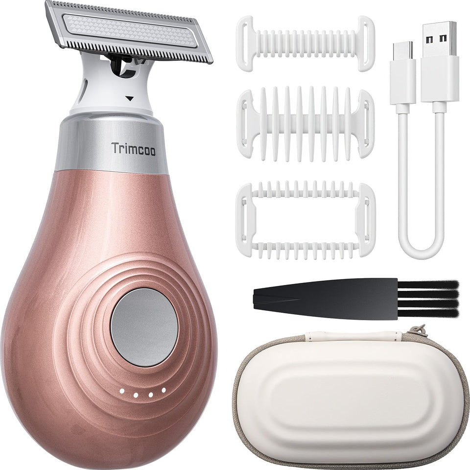Trimcoo bikini trimmer compact size ready for travel grooming.