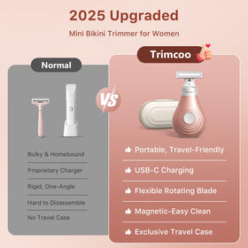 Trimcoo bikini trimmer IPX6 waterproof for wet or dry shaving.