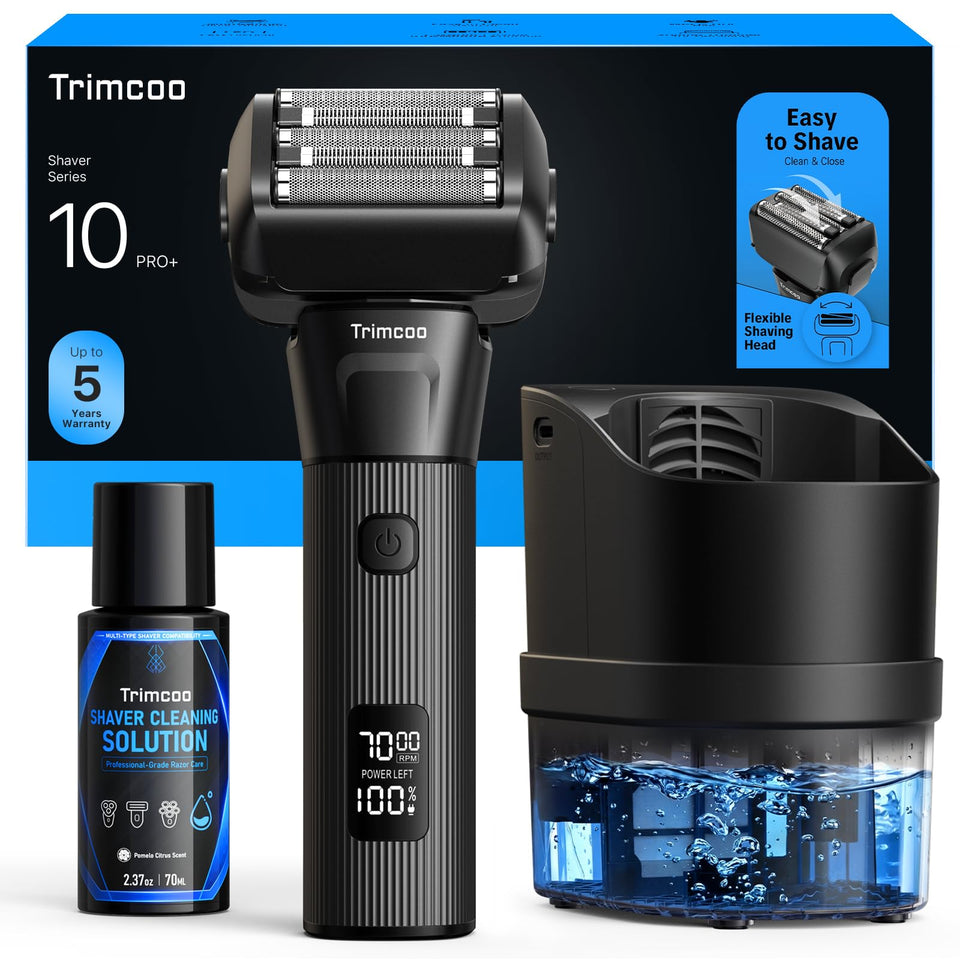 Trimcoo electric shaver front view showcases a sleek design for quick daily grooming
