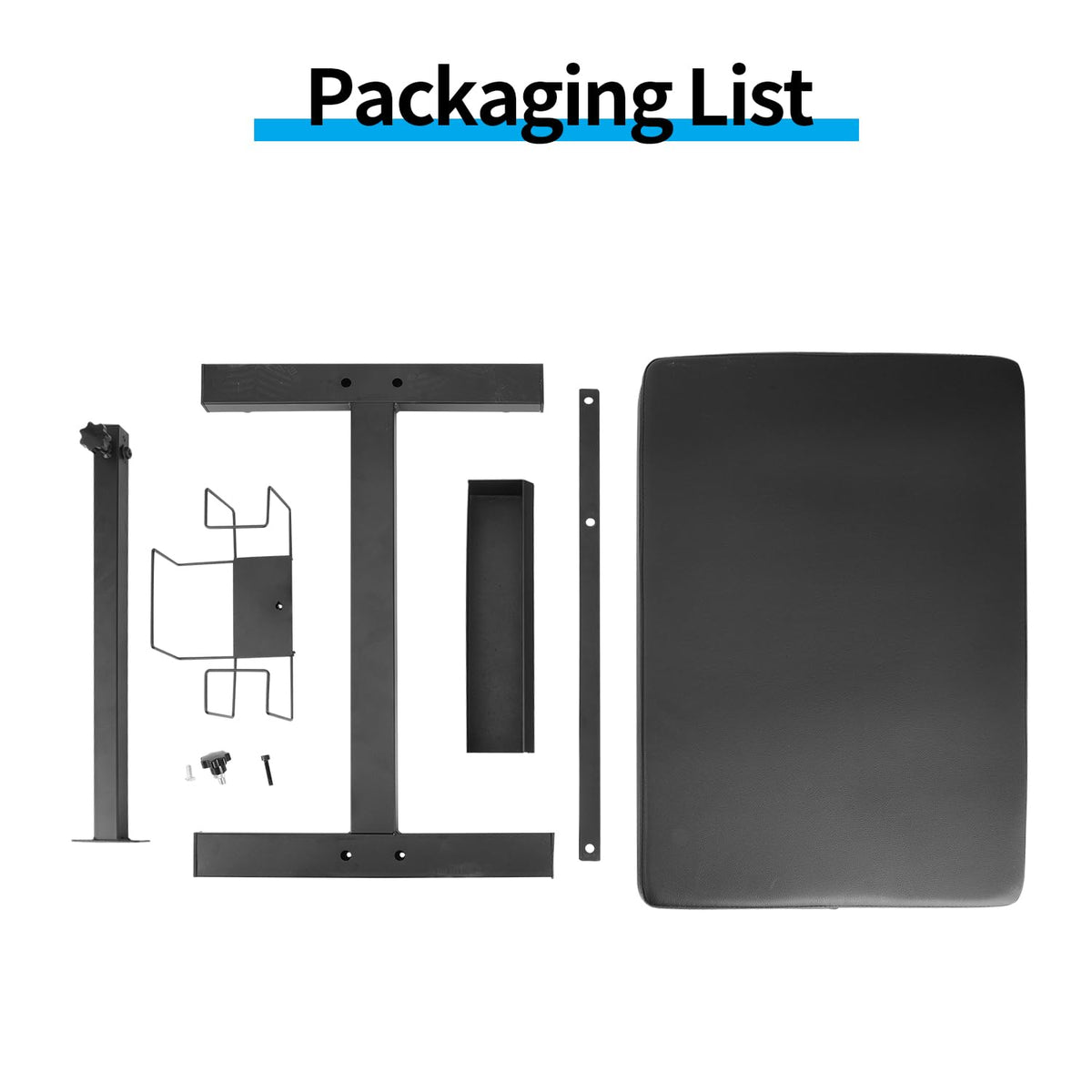 Tripartite arm rest storage shelf keeps tools within reach during sessions
