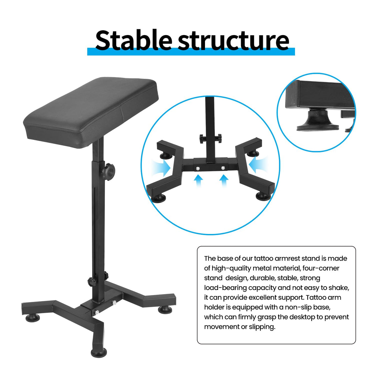 Tripartite Tattoo Armrest Stand offers adjustable height for ergonomic setup.