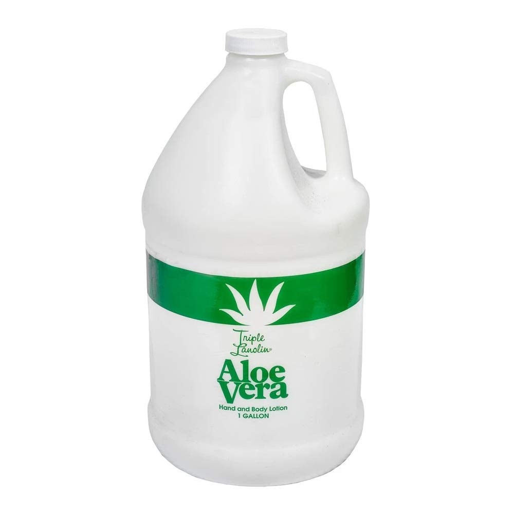 Triple Lanolin Aloe Vera Lotion bottle 128 oz delivering deep hydration for all skin types.