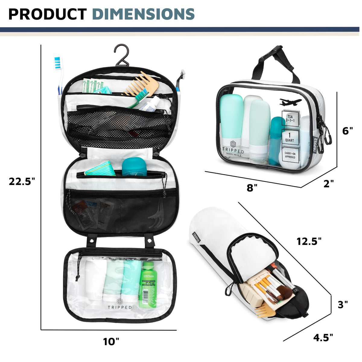 TRIPPED Detachable Clear Bag for four 3 oz bottles.