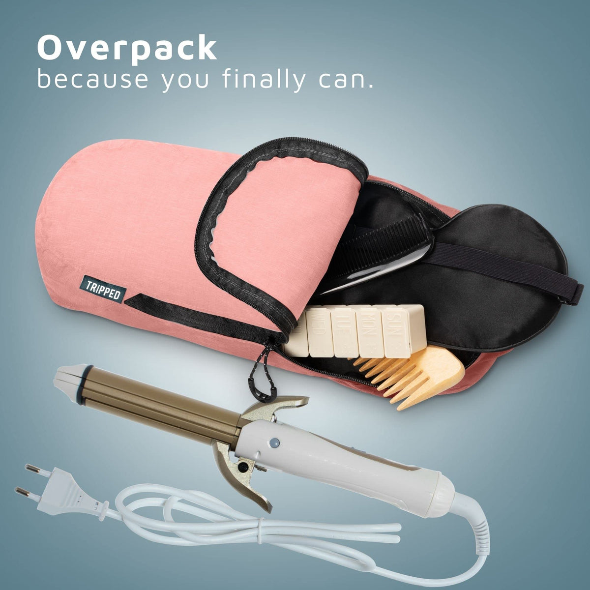 TRIPPED Folded dimensions show compact packing size for backpacks