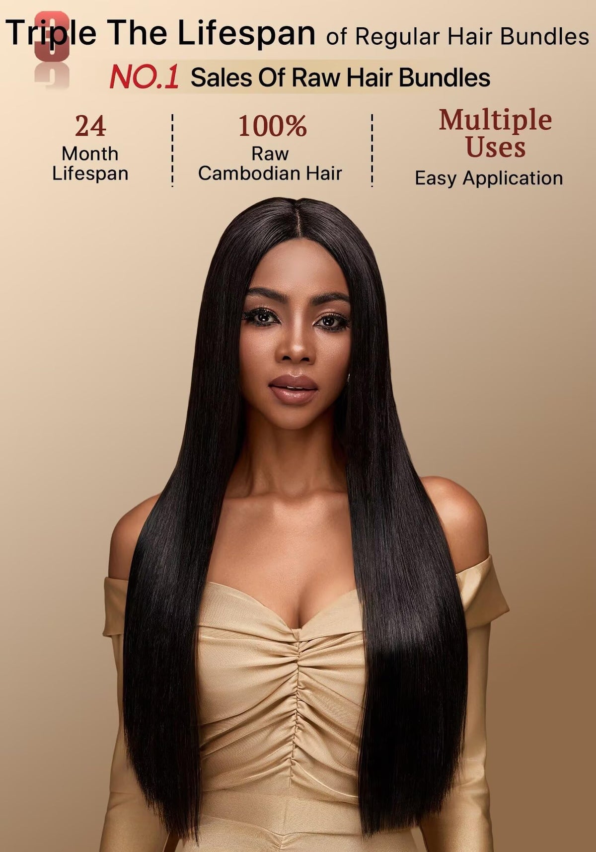 Close-up of cuticle alignment on Triippy Cambodian hair bundles.