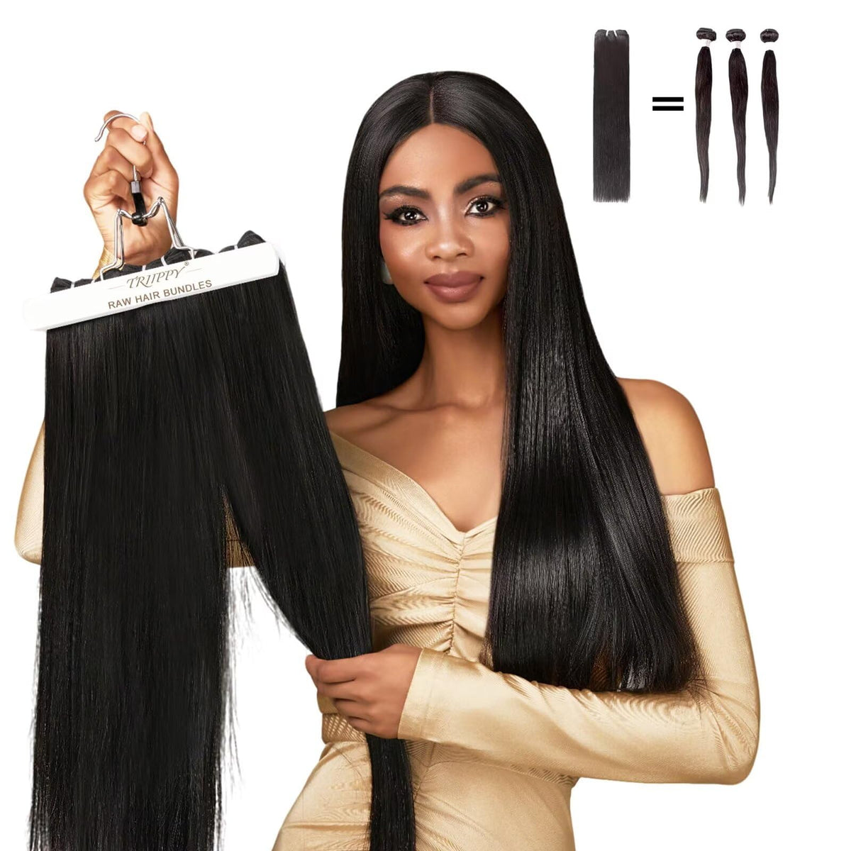 Triippy straight bundles 16-inch Cambodian hair weave for natural fullness.