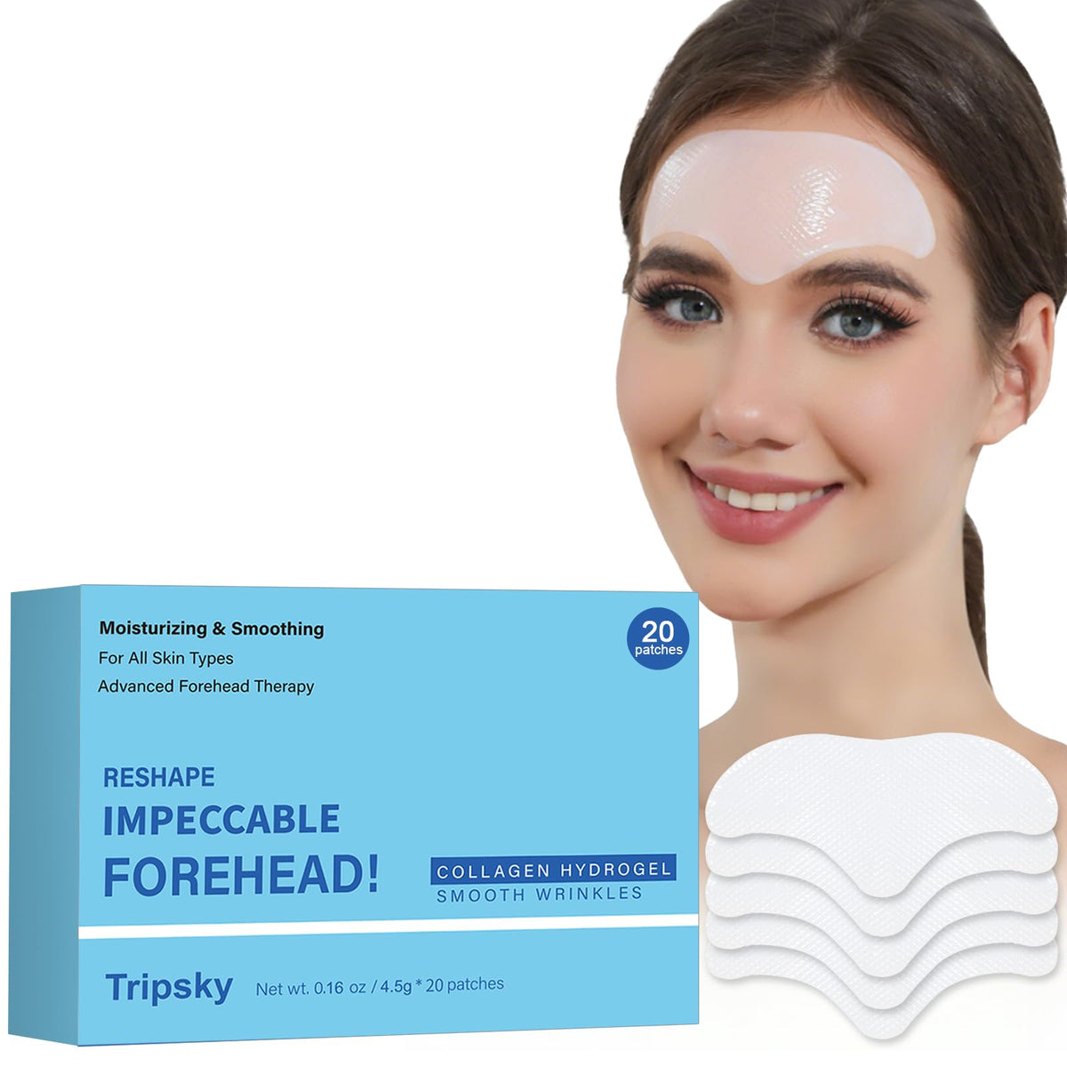 Tripsky forehead-wrinkle patches 20pc kit for smoother-looking skin.