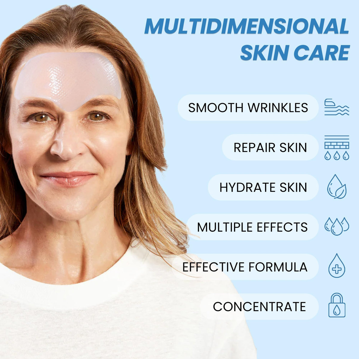 Tripsky seaweed polysaccharide formula hydrates and nourishes the forehead.