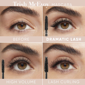 Trish McEvoy Dramatic Lash Mascara wand lifting lashes from base to tip.