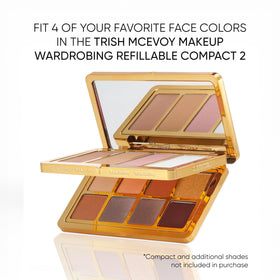 Trish McEvoy translucent finishing powder front-panel packaging enhances travel-ready setup.