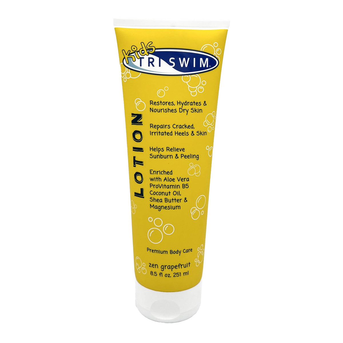 TRISWIM Kids scented swim body lotion bottle for chlorine removal and hydration.