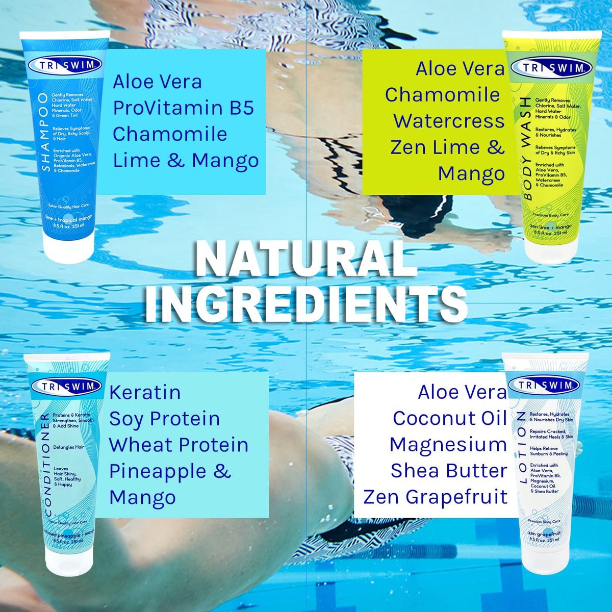 TRISWIM after-swim lotion tube hydrating and soothing skin after swimming