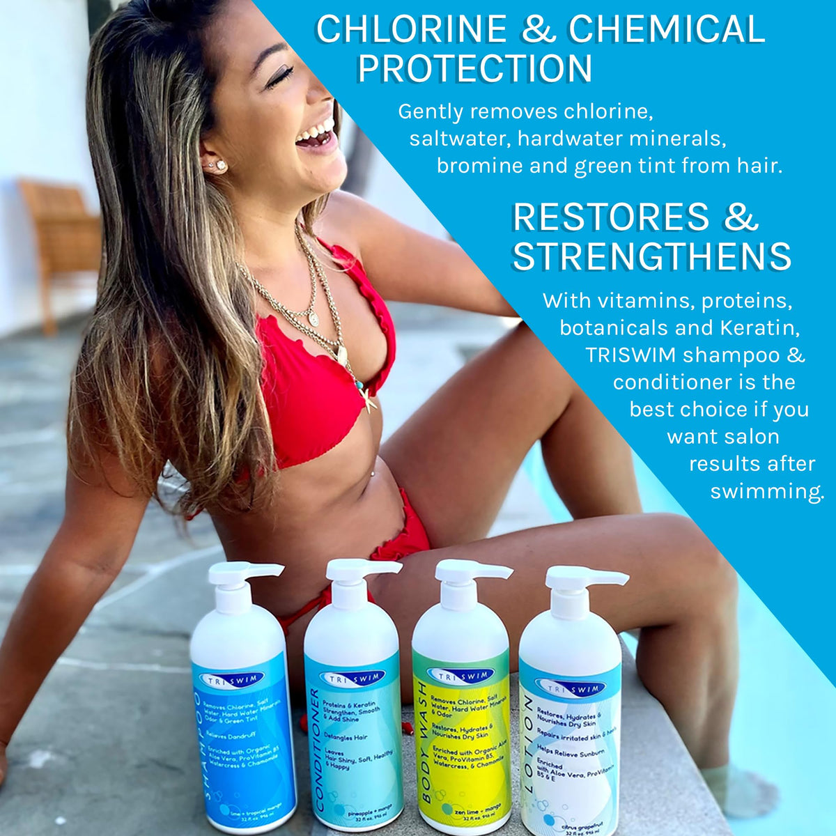 TRISWIM Aloe Vera and Pro-Vitamin B5 formula close-up for hydration.