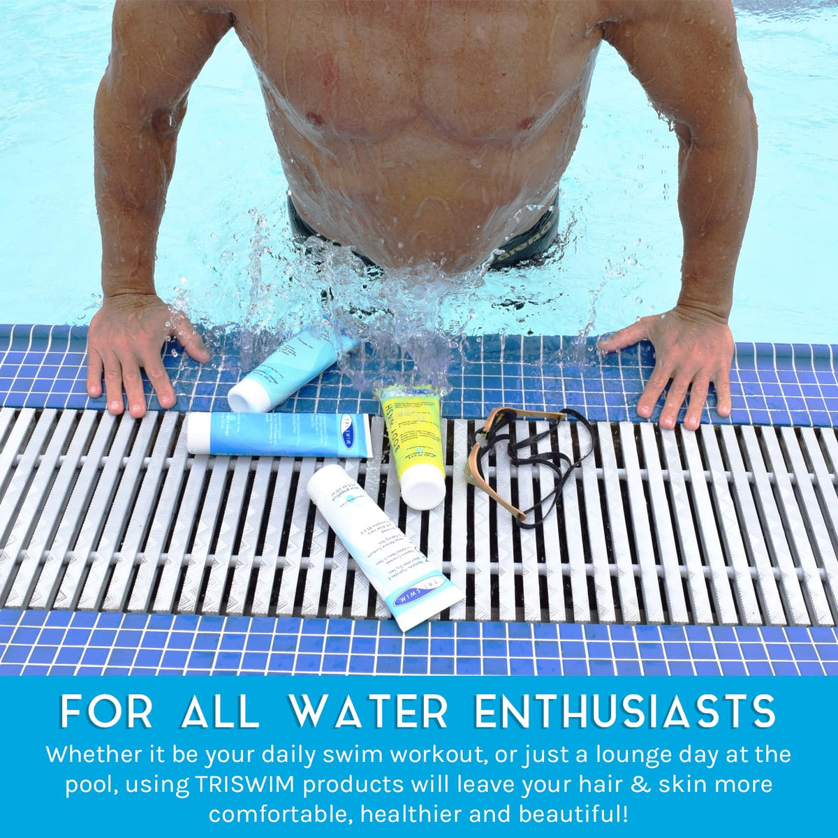 TRISWIM chlorine removal body wash bottle rinsing chlorine residue from skin