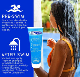 Close-up of TRISWIM bottle cap and label highlighting the formula.