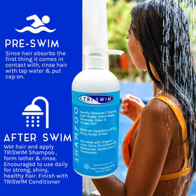 TRISWIM chlorine removal shampoo foam-lather cleanses chlorine and minerals