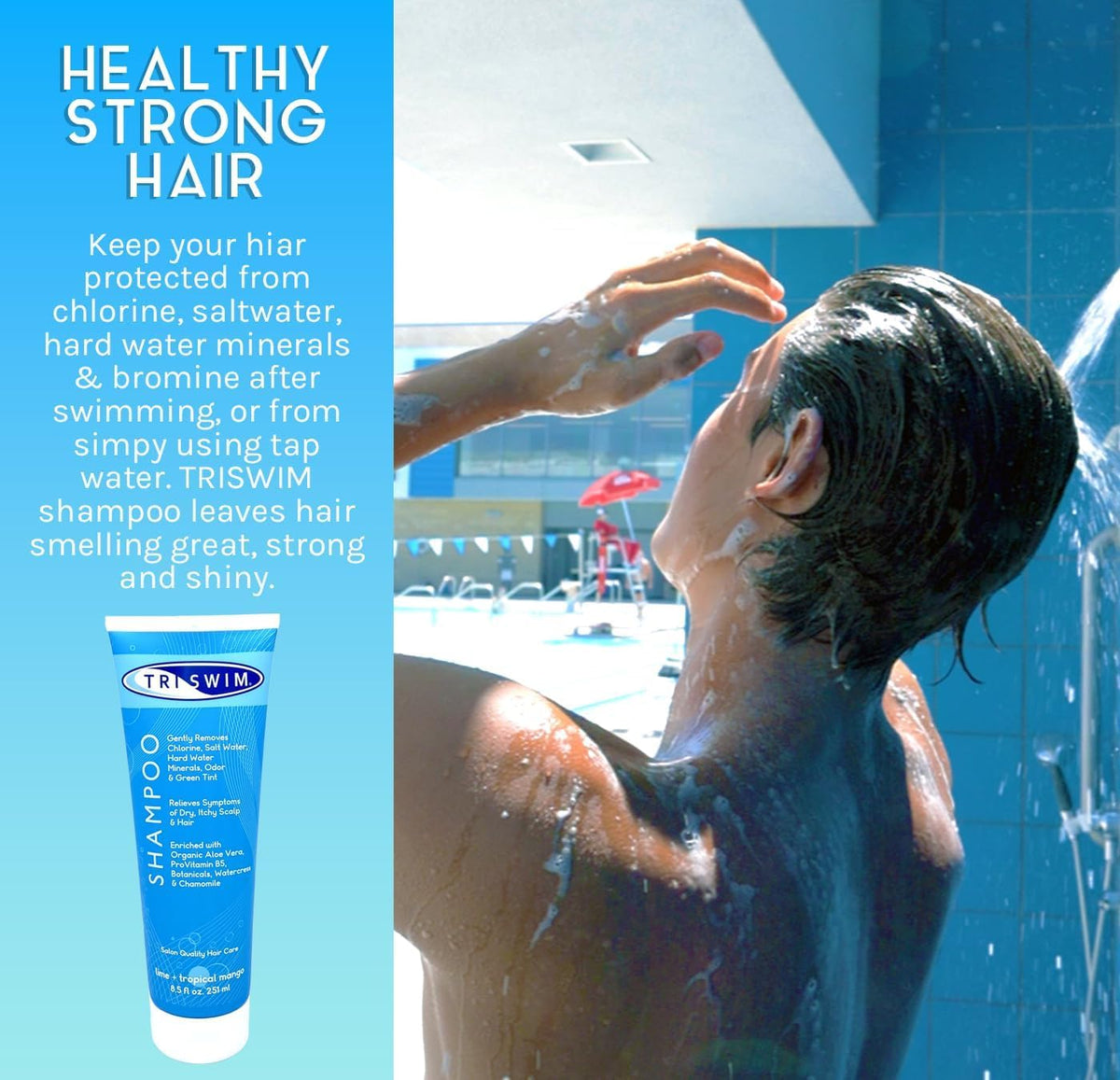 Two-pack TRISWIM shampoo designed for swimmers and families.