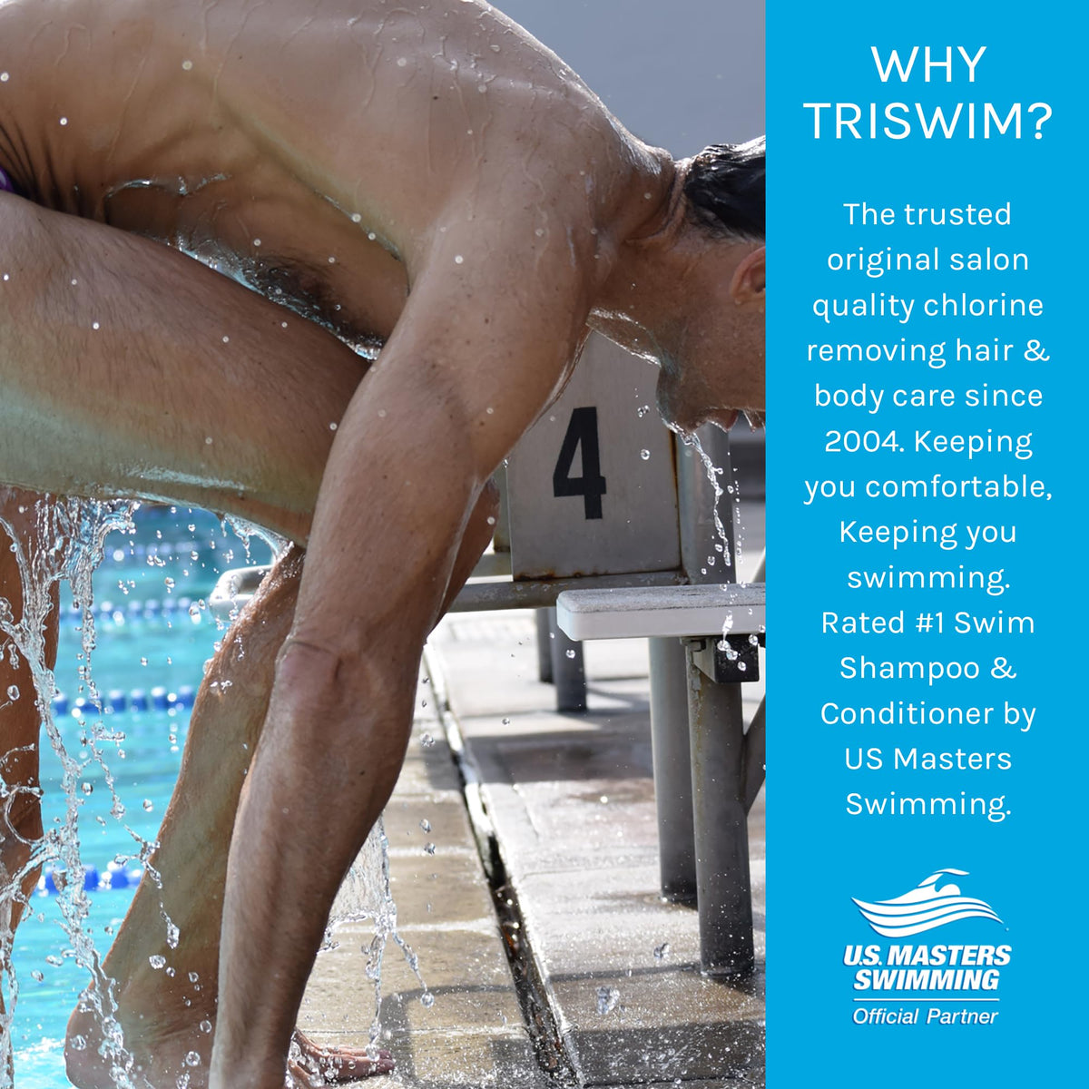 TRISWIM color-safe haircare in use, protecting color and daily vitality.