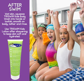 TRISWIM Kids body wash post-swim care for hydrated skin.