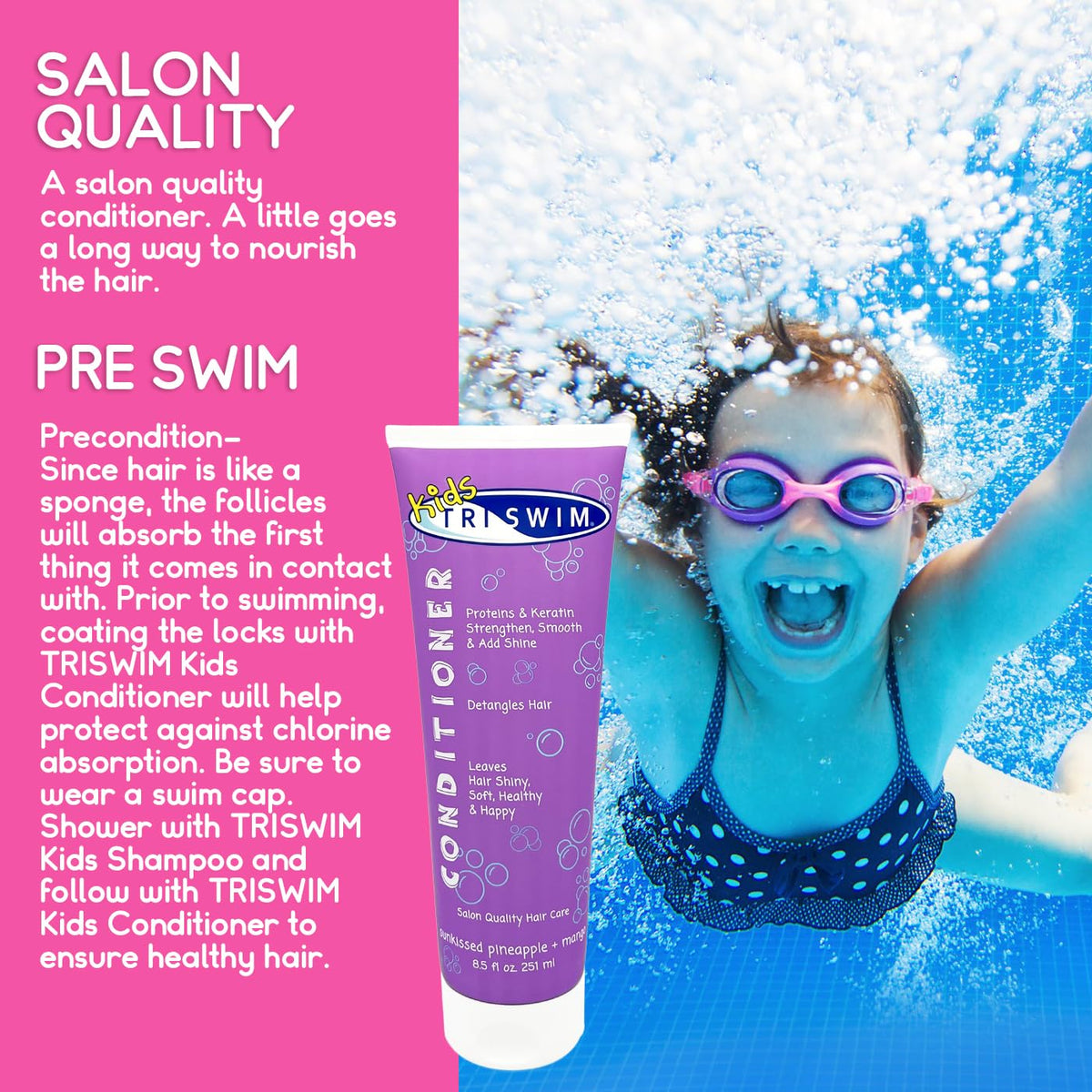 TRISWIM Kids Conditioner paraben-free label close-up on packaging