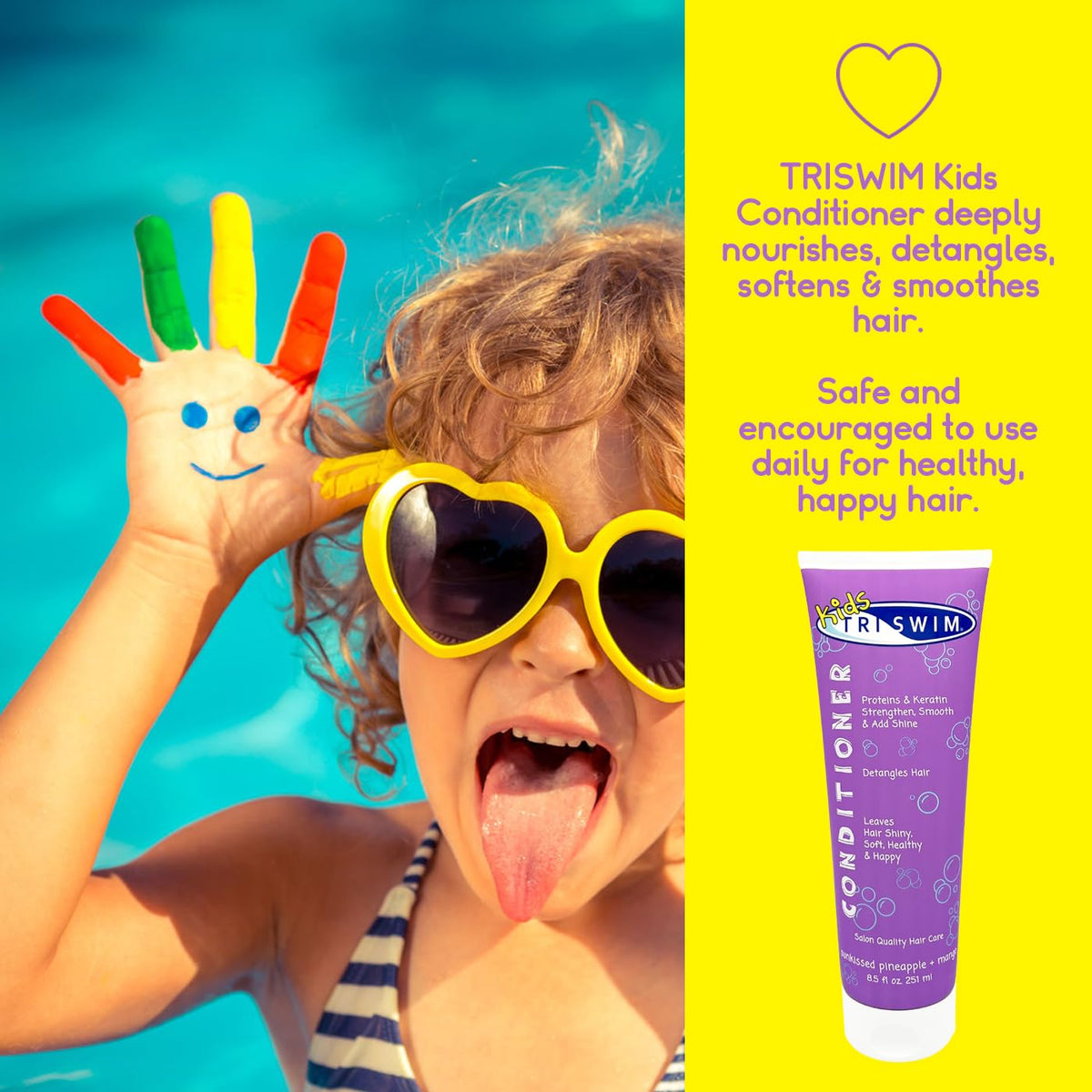 TRISWIM Kids Conditioner on towel-dried hair ready for styling