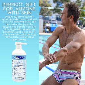 TRISWIM moisturizing formula with Aloe, Shea Butter, and Coconut Oil for dry skin relief.