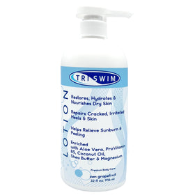 TRISWIM Swim Lotion 32oz pump bottle for post-swim moisture and odor control.