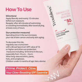 Troubless Glass Glow SPF 50 leaves a fresh, glass-like radiance on skin