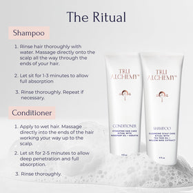 Tru Alchemy Conditioner in a bathroom setting signals smooth, manageable hair