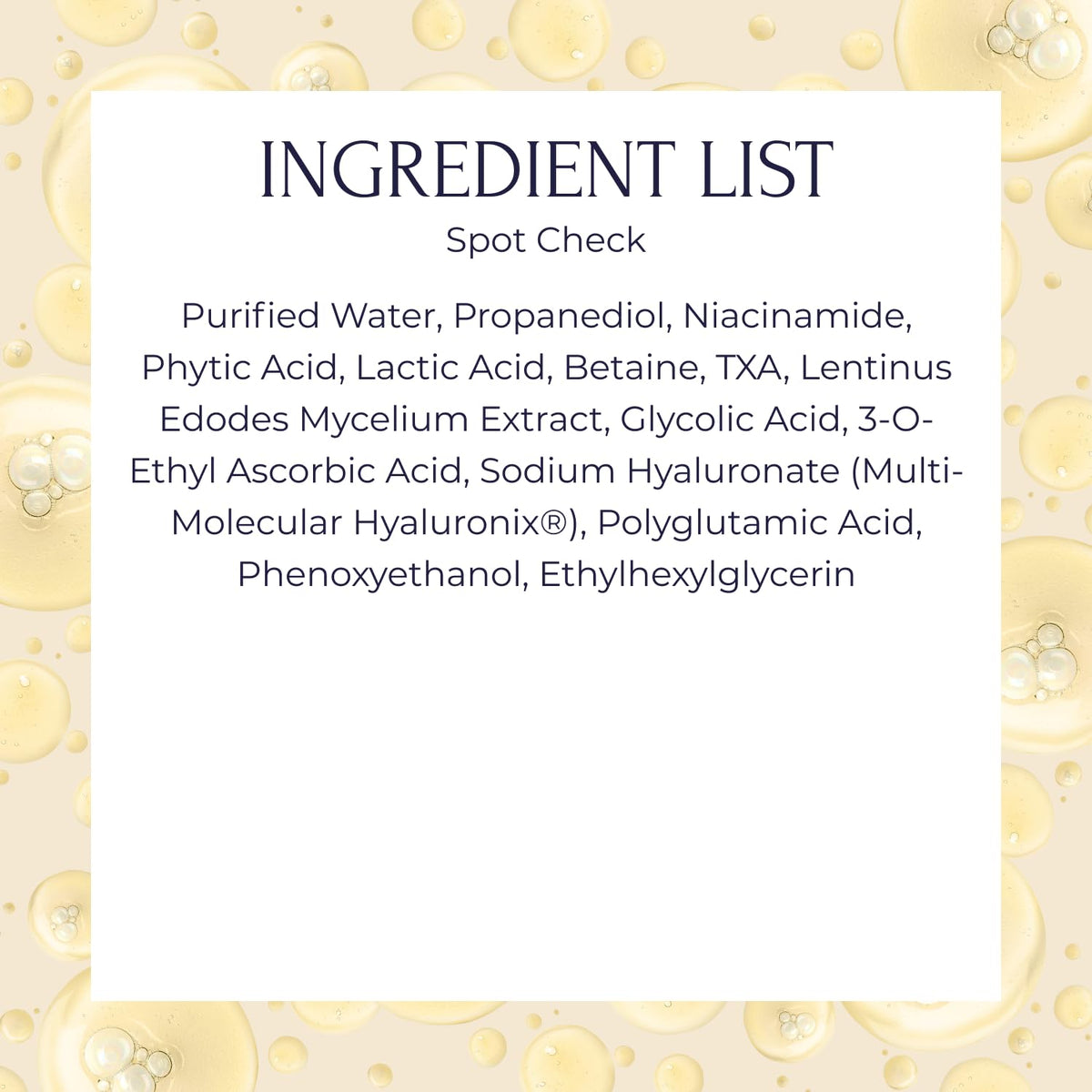 Tru Alchemy Spot Check niacinamide blend close-up for skin-tone support