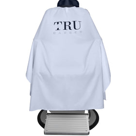 TRU BARBER cutting cape with silicone neck collar provides comfortable protection during haircuts.