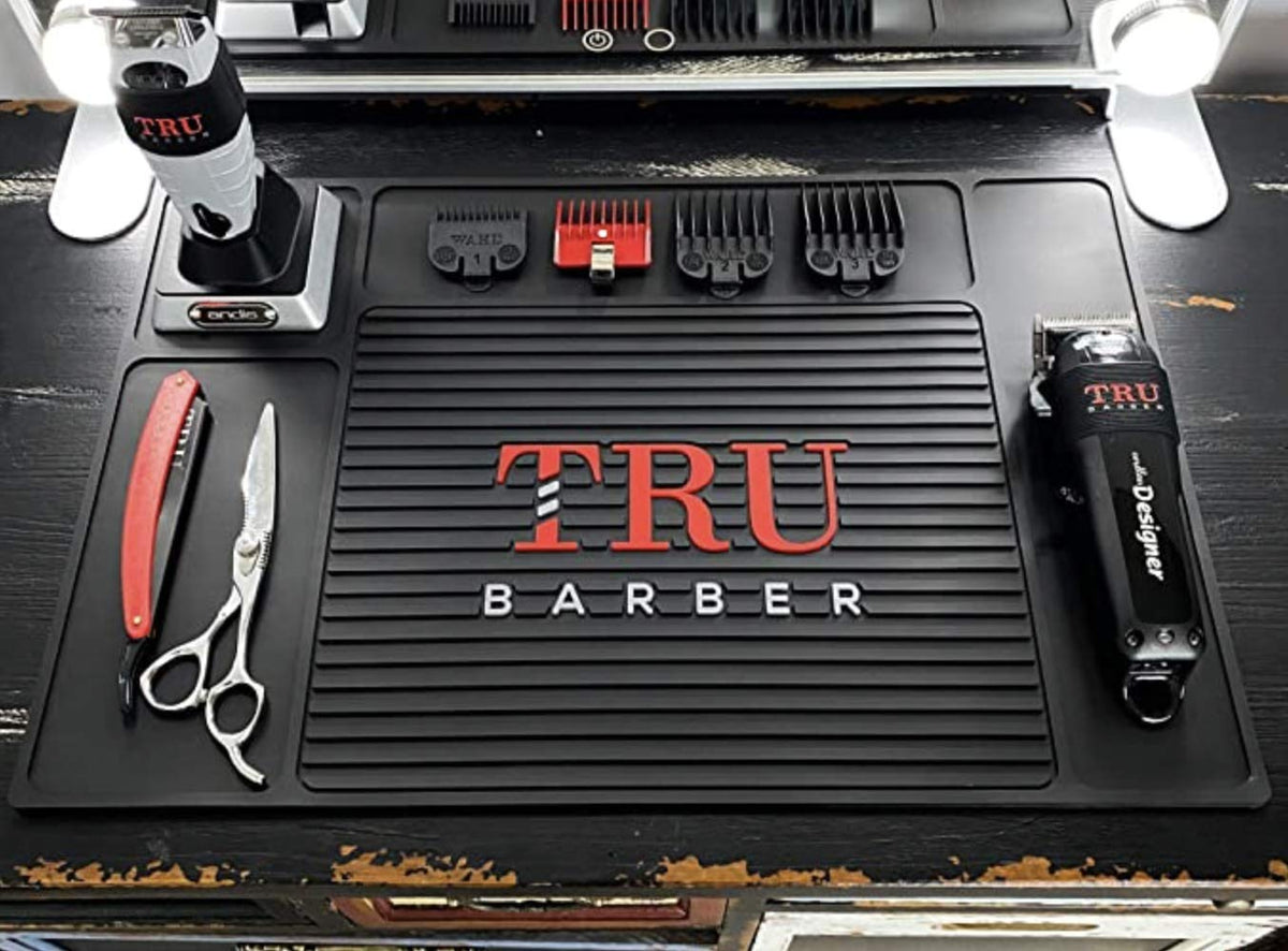 TRU BARBER Organizer Mat multipurpose design fits barber, kitchen, and coffee station needs.