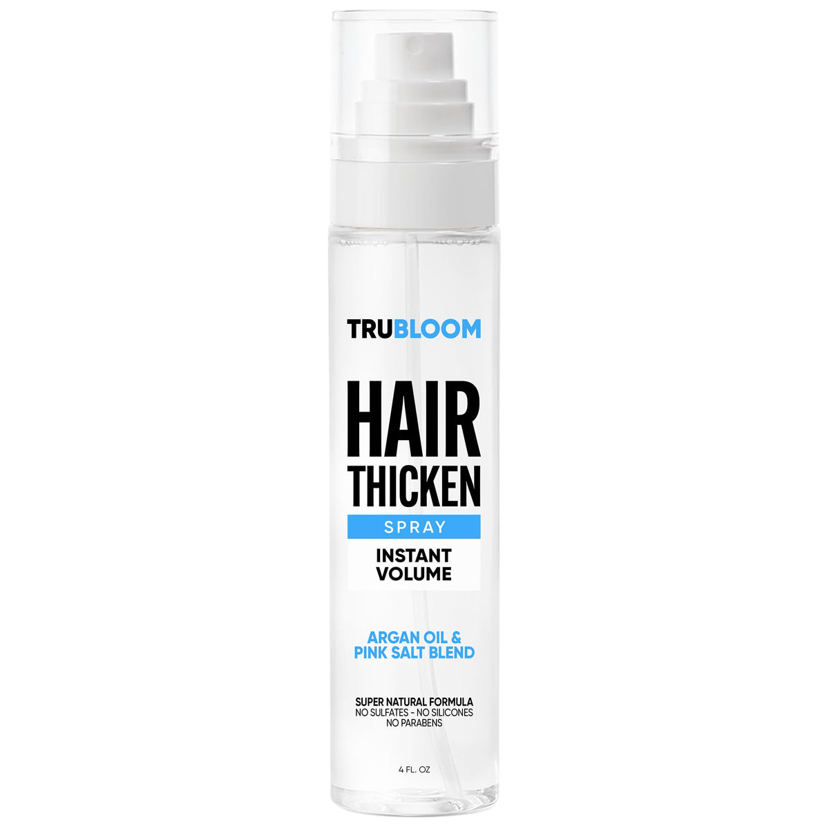 TRU BLOOM hair thickening spray on damp hair for instant volume and texture