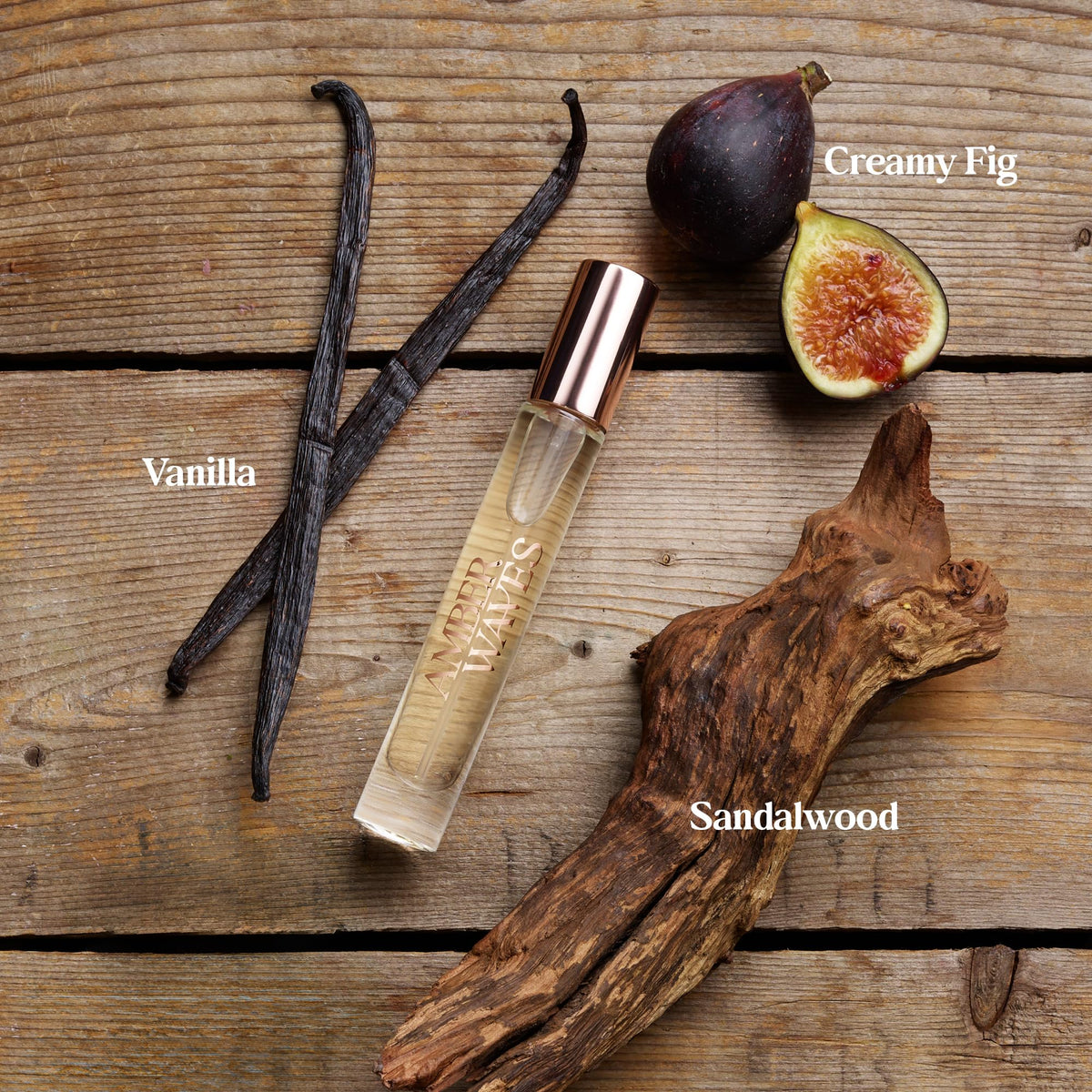 Amber Waves bottle closeup highlighting vanilla warmth and cedar depth