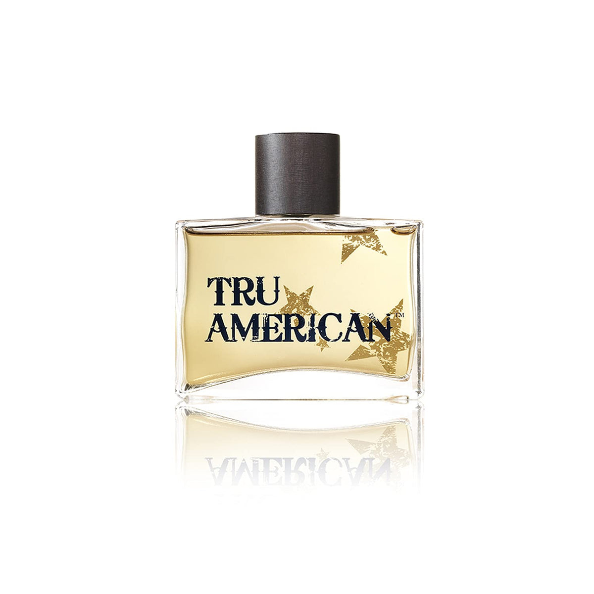 Tru Fragrance Beauty American Men's Cologne bottle closeup reveals grapefruit and pepper notes.