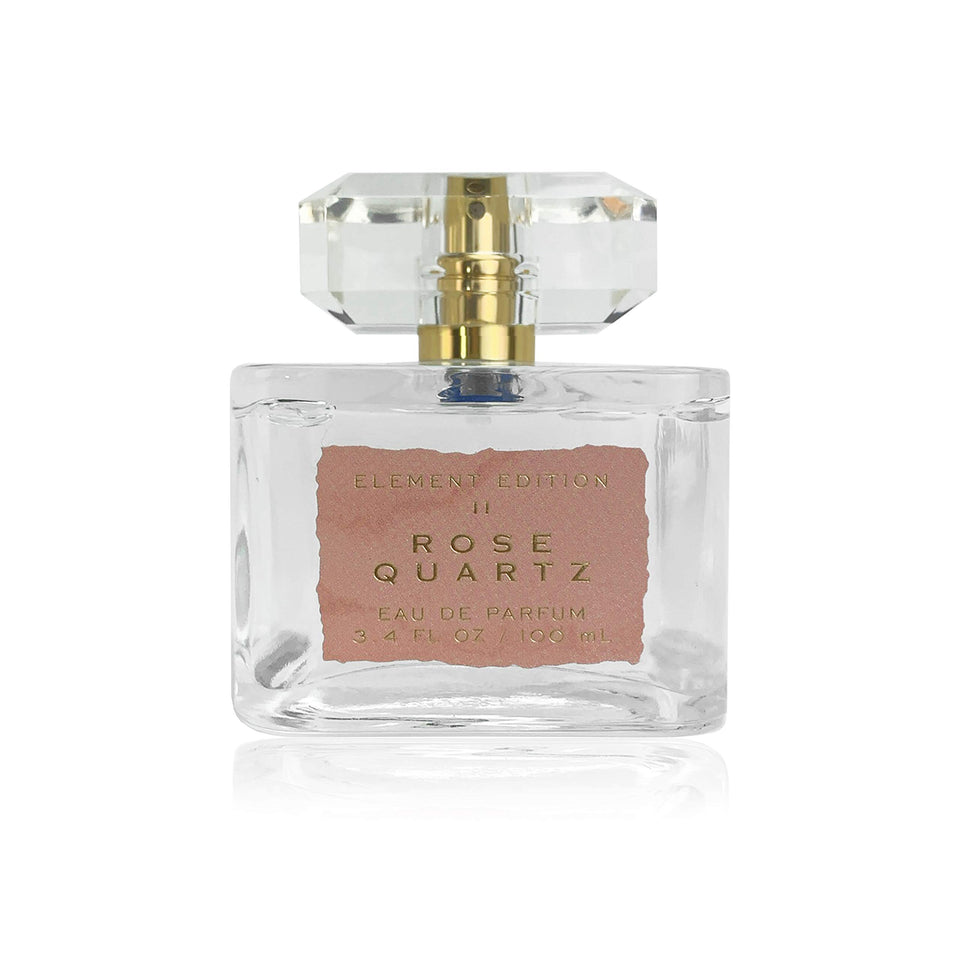Tru Fragrance Beauty Element Edition Rose Quartz bottle with calming pear and freesia notes