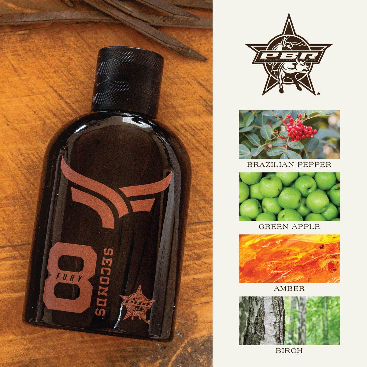 Note set highlights Brazilian pepper, green apple and lavender in 8 Seconds Fury.