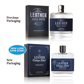 Tru Fragrance Beauty Tru Western Leather Indigo Blend bottle label highlights authenticity and quality.