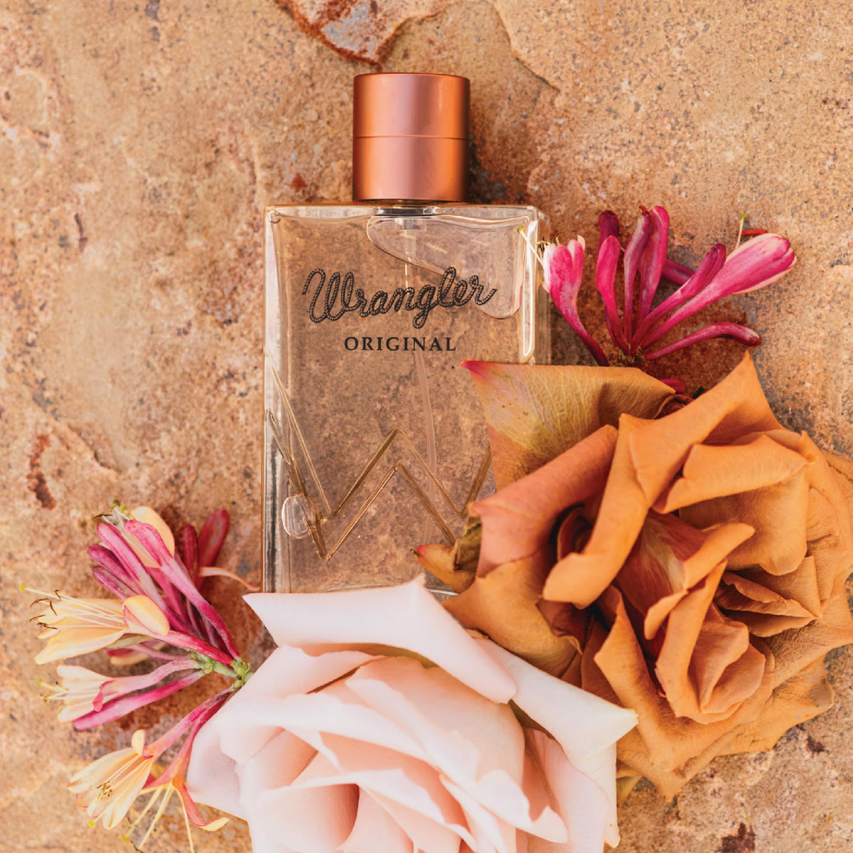 Wrangler Original embossed W on glass conveys a luxury look.
